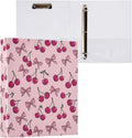 Bow Cherry Round Ring Binders 1.5 Inch Pink Bowknot Cute 3 Ring Clipboard Binder for Office School Work Supplies File Folder 200 Sheet Capacity Easy Open