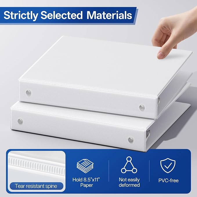 GNL 3 Ring Binders 1 Inch Economy 4 Packs White, 1" Three Ring (Fits 175 Sheets of 8.5x11 Paper) Clear View PVC-Free & Non-Stick for School or Office Supplies