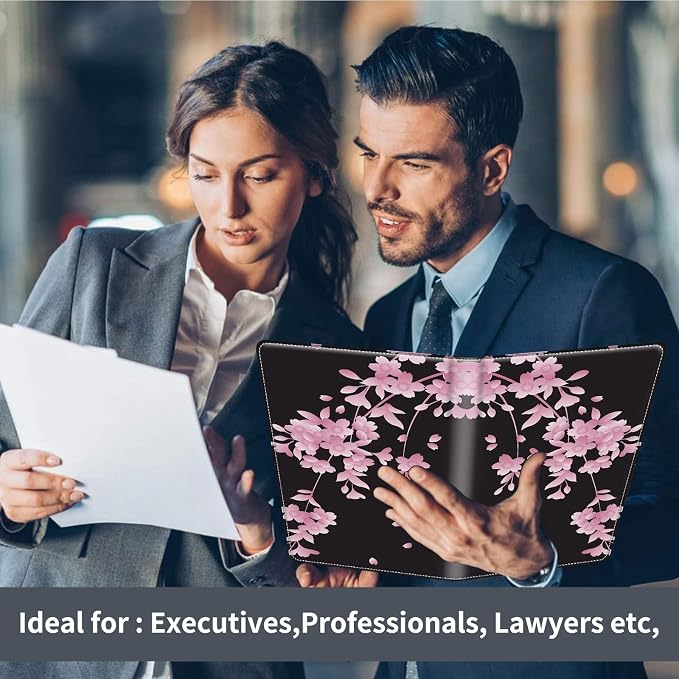 Padfolio/Portfolio Folder Clipboard,Padfolio Clipboard,Writing Portfolio Leather with Cover for Card Holder Slot Letter Size A4 for Office Conference Notepad Clip Boards,Cherry Blossoms