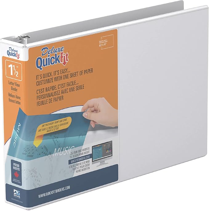 QuickFit Landscape 3 Ring Legal Binder, Heavy-Duty Round-Ring Binder with Clear-View Cover, 8.5" x 11", Round Ring,1.5 Inch, White