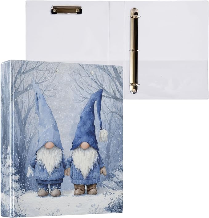 Blue Gnomes Farmhouse Winter Binder 3 Ring 1.5 Inch Binder with Clipboard&Pockets, Hardcover Binders Heavy Duty Large File Folder for Office School Supplies - Holds 200 Sheets