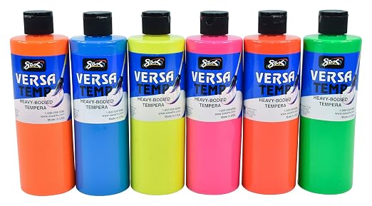 Sax Versatemp Tempera Paints, Assorted Fluorescent Colors, 6 Count (Pack of 1)- 1440727