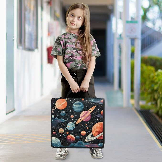 Space Planet Astronomy 3 Ring Zipper Binder with Handle 1.5 inch Binder Organizer, Multi Pockets Office File Folder with Shoulder Strap 500 Sheet Capacity
