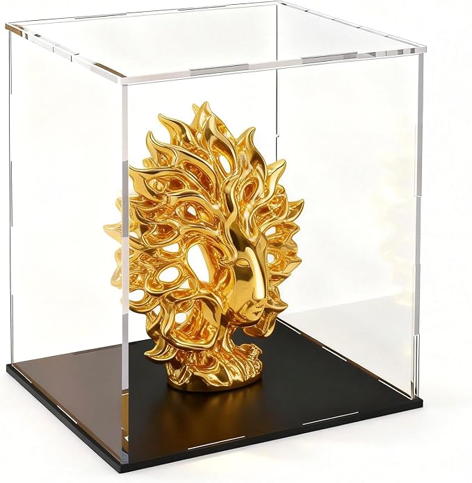Acrylic Display Case, Clear Collectible Display Box with Matte Black Base, Dustproof Acrylic Showcase, Easy Self Assembly Storage Cases for Art Figurine, Trophy and Action Figures, 6 x 6 x 7.8 inch