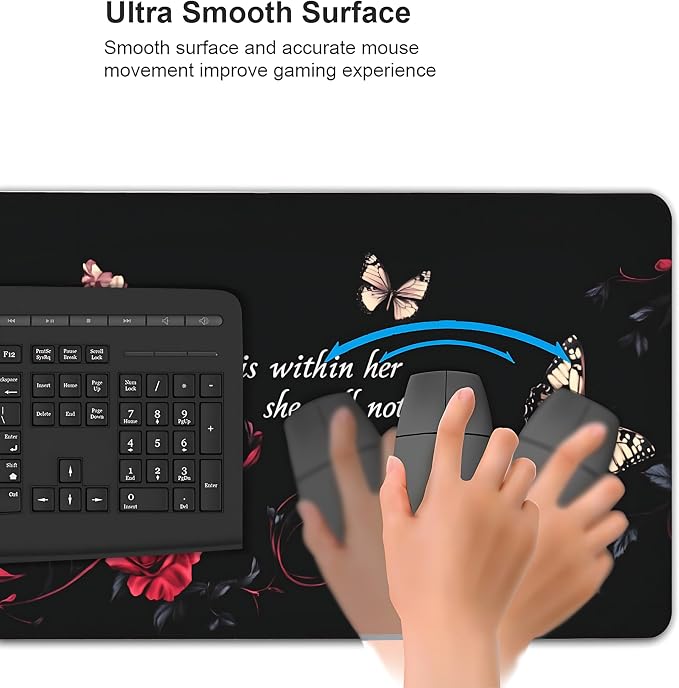 Floral Aesthetic Rose Gaming Mouse Pad, Black Red Gothic Desk Mat with Anti-Slip Base & Stitched Edges, Office & Home Desk Decor for Women, 35.4" x 15.7" in Computer Desktop Mat