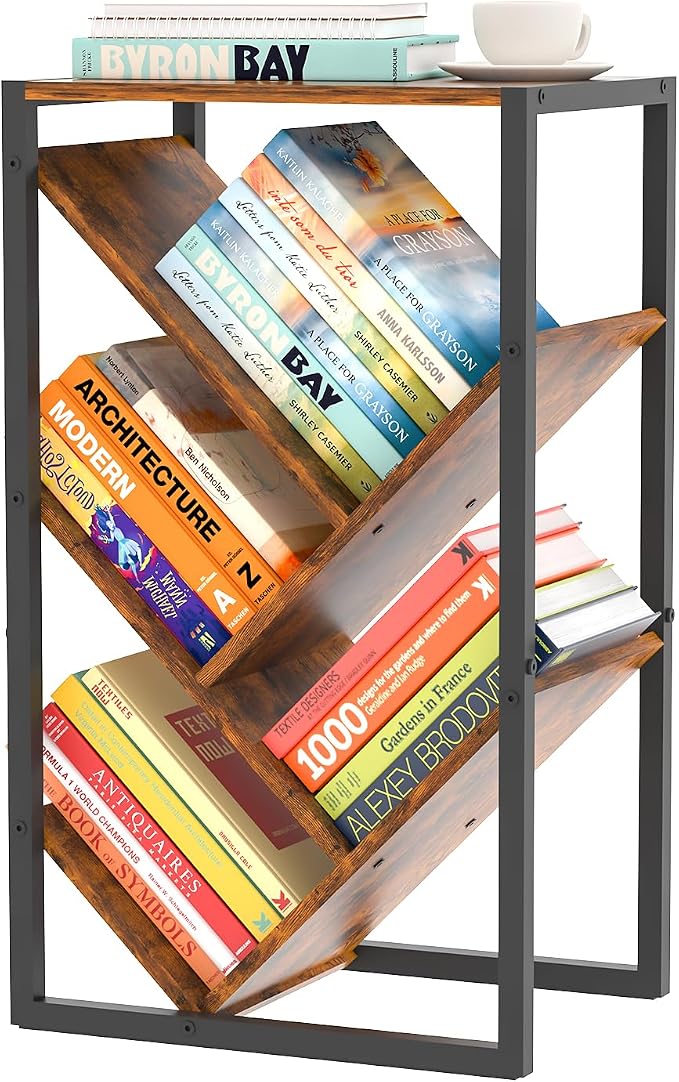 Cutogxon Small Bookcase - 5 Tier Tree Bookshelf with EVA Pads, Book Shelf for Small Spaces Bookshelves Wooden Book Storage Organizer Shelves for Hardcover Books Bedroom Living Room