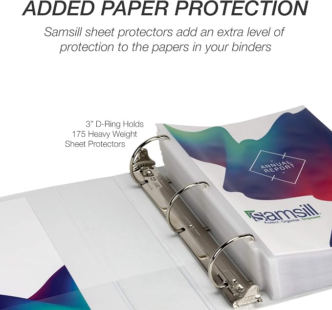 Samsill Durable 3 inch 3 Ring Binder, D Ring Binder,100% Recycled Chipboard, White, 2 Pack
