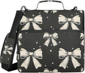 3 Ring Zipper Binder with Shoulder Strap Black White Bow 1.5 inch Binders Keeper Large Capacity Multi Pockets for School Office Supplies