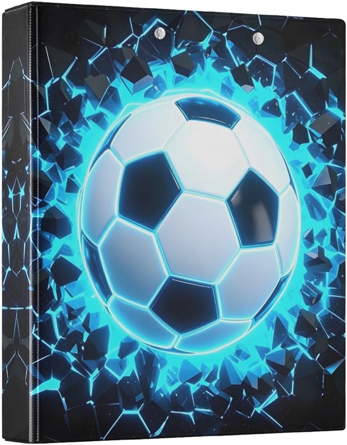 3 Ring Binder 3D Soccer Football Blue 1.5" Round Ring Binders View Binder with 200 Sheet for Kids School Supplies Women Men Office, 1 Pack