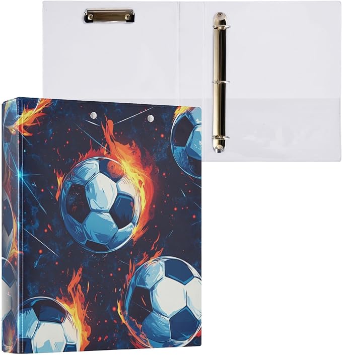 Soccer Balls Fire Ice Decorative 3 Ring Binder 1.5 Inch Large View Binders with Pockets Holds 200 Sheets File Organizer for Office College School, 1 Pack