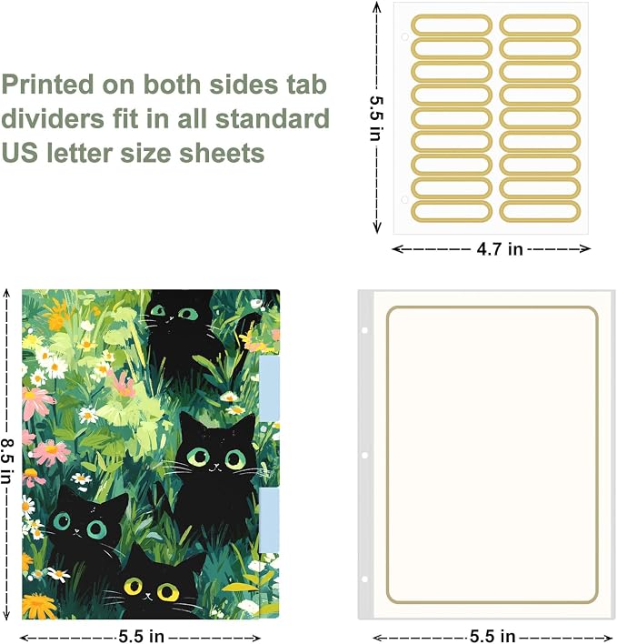 Rouidr Mini 3 Ring Binder with clipboard, 1 inch Round Binder Organizer, 8.5"x5.5" Cute Binder with 5 Dividers Tabs & Clear Sleeves, School Supplies, Office Supplies