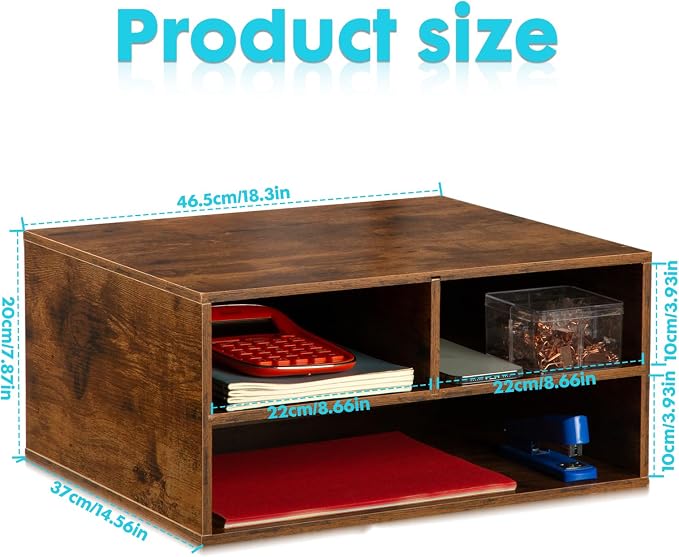 EMERIT Printer Stand Shelf with Storage Wood Desk Paper Organizer for Home/Office, Printer Riser, 2 Tier