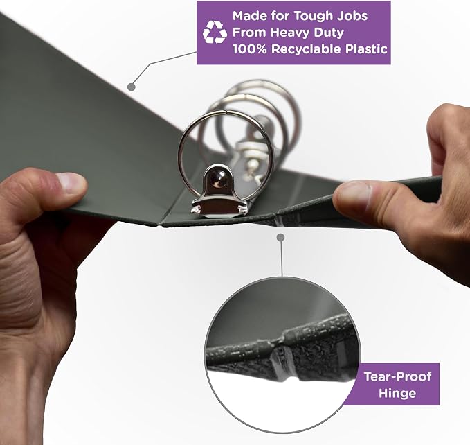 Carstens 1-Inch Heavy Duty 3-Ring Binder - Side Opening, Charcoal Gray, Durable Plastic, Precision No-Gap Rings, Waterproof Cover, No Pockets, Holds 125 Letter Sheets, BPA-Free, Made in USA (8710-3R)