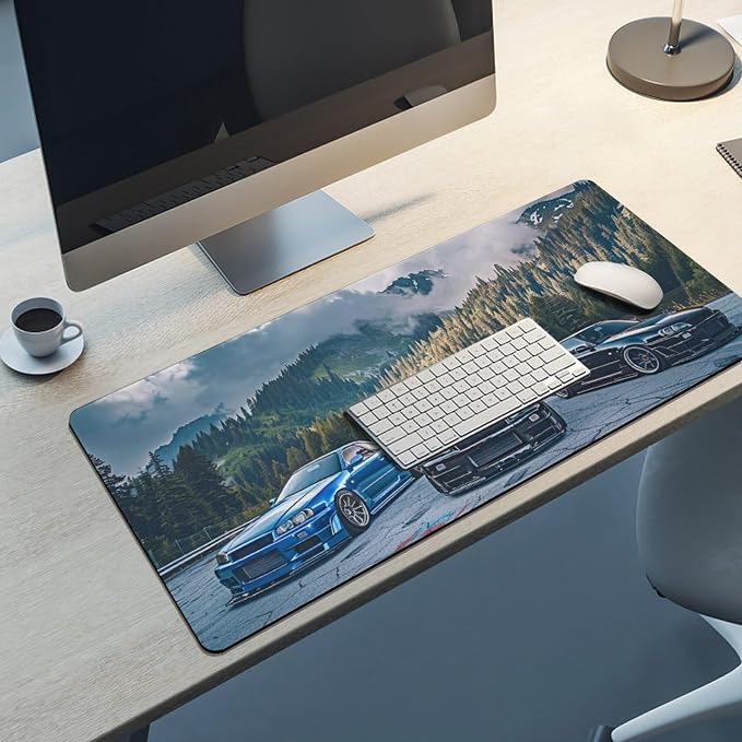 R34 JDM Car Large Mouse Pad Gaming Sport Car Mousepad Stance Mountain Landscape Car Desk Mat Extended Keyboard Computer Pad Office Desk Organizers and Accessories 35.4 x 15.7 Inch