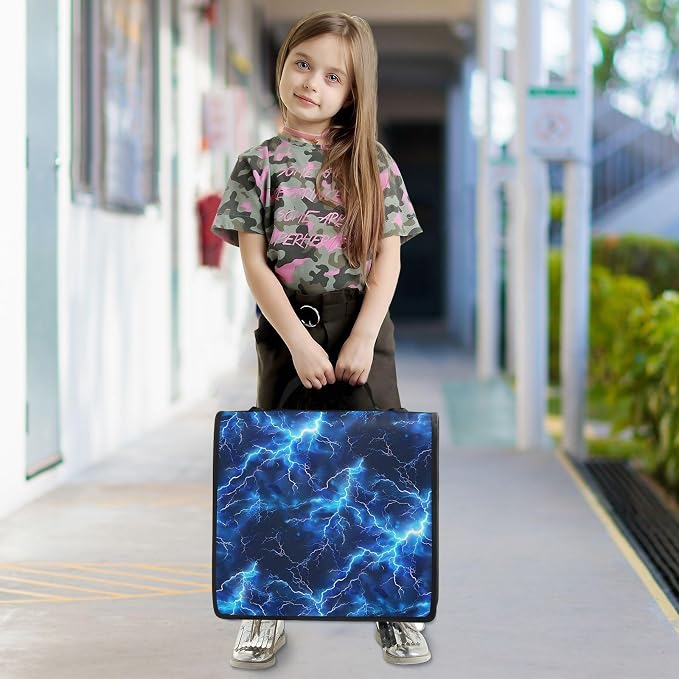 Blue Electric Lightning 3 Ring Binder Bag 1.5 inch Binder Organizer with Zipper Shoulder Strap 500 Sheet Documents Storage for School Office