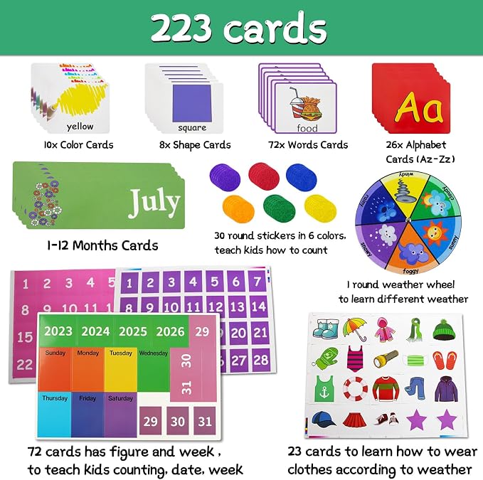KIKIGOAL Circle Time Center Classroom Pocket Chart Educational Pocket Chart Teaching Materials Learning Calendar Weather Counting Letter Color Shape etc