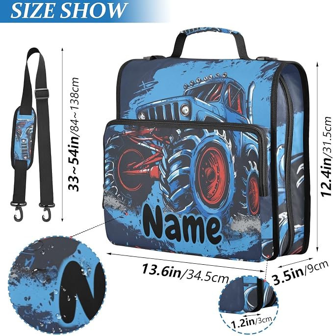 Custom Truck Blue 3 Ring Binder Bag 1.5 inch Personalized Name Binder Organizer 500 Sheet Documents Storage for School Office