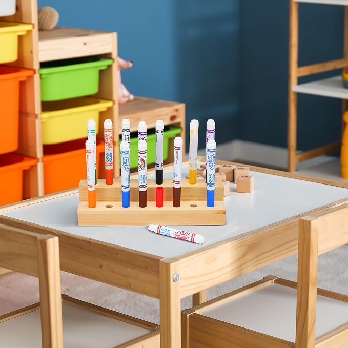 Cinnvoice Wooden Marker Stand Marker Pen Holder Storage Organizer for Classroom Display Stand Paint Brush Holder for Organization Storage Supplies(16 Holes)