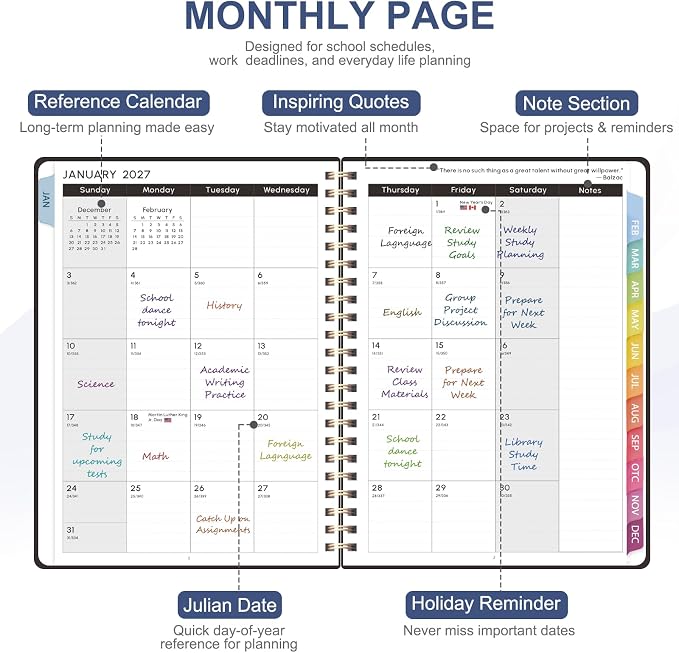 2027 Planner, Weekly and Monthly Calendar Planner Book, JAN 2027 - DEC 2027