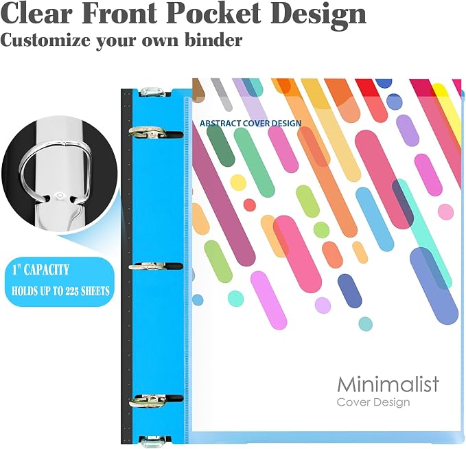 INFUN 1 Inch Telescoping 3 Ring Binder - 6PCS, Flexible Round Binder with Customizable Front Cover and Clear Catalog Pocket, 1Inch Rings, Perfect for School, Office & Home