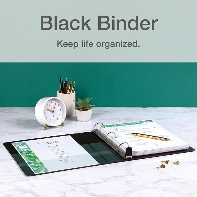 Cardinal 3 Ring Binder, 5 Inch Premier Easy Open Binder, ONE-Touch Locking Slant-D Rings, 1,050-Sheet Capacity, ClearVue Cover with Shelf Pull, PVC-Free, Black (10351)