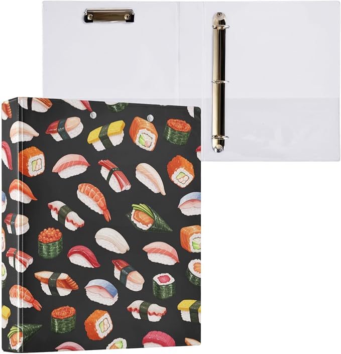 Japanese Food Sushi Decorative 3 Ring Binder 1.5 Inch Large View Binders with Pockets File Organizer for Office College School, 2 Pack