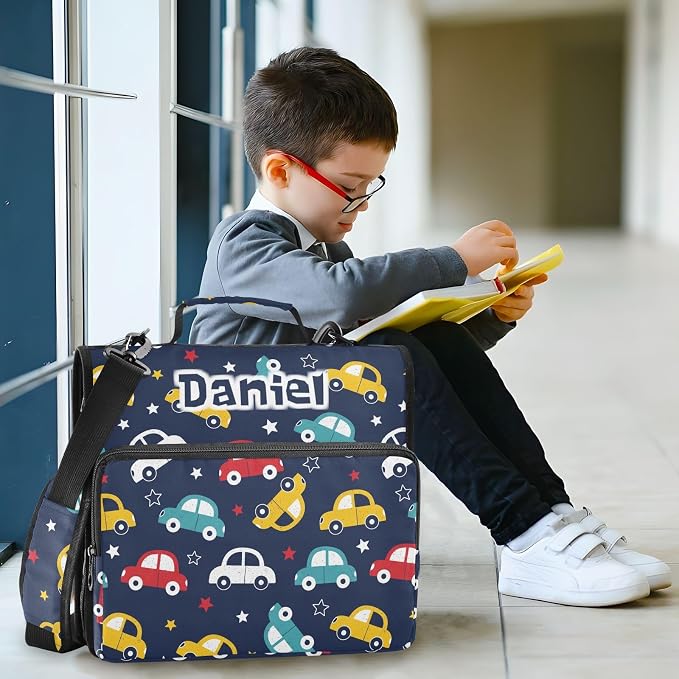 Custom Cars Stars Black Pattern 3 Ring Zipper Binder with Shoulder Strap & Handle 1.5 Inch D-Ring Zippered Bag with Multiple Pocket, Personalized Binder Organizer for School or Office