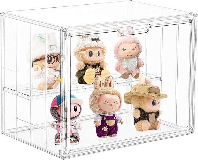 4 Layer Stackable Acrylic Figure Case for Collectibles Display Box,4 Pack | Removable Adjustable Partitions & Magnetic Door,Interlocking Stable Design,Dustproof Cover for Figurine Storage