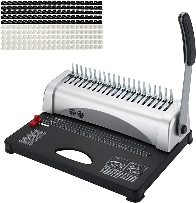 MYFULLY Comb Binding Machine, 21-Holes, 450 Sheets, Paper Punch Binder with Starter Kit 100 PCS PVC Comb Bindings Perfect for Letter Size, A4, A5 or Smaller Sizes Office Documents