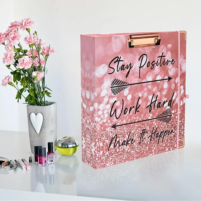 EYROZILL Decorative Hardcover 3 Ring Binder 2 Inch (Letter-Size) with 5-Tab Dividers and File Folder Labels Three Ring Binder for Back to School Supplies, Stay Positive