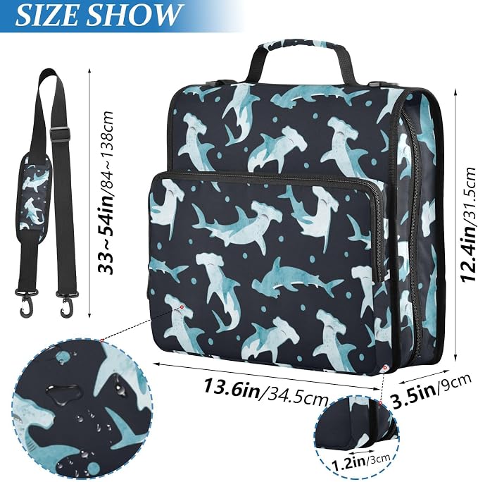 Hammerhead Shark Binder Bag 3 Ring Zipper with Handle Shoulder Strap | for School Work Office Organizer Storage Case