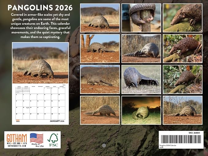 Pangolin Calendar 2026 Monthly Wall Calender 12 Month | American Made In The USA