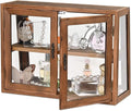 MOOCA Wood 4 Sides Glass Display Case with Double Doors, Adjustable Shelf | Brown wood-and-glass display case with double doors and adjustable 2-level storage for collectibles, jewelry, or pastries.