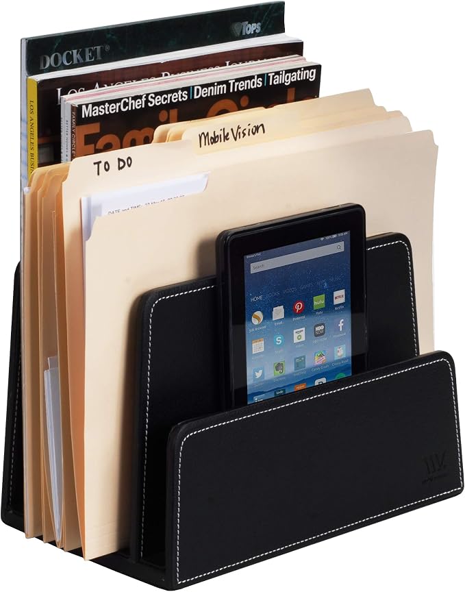 MobileVision Executive Black Desktop File Folder Organizer and Paper Tray, 5 Slot Dividers