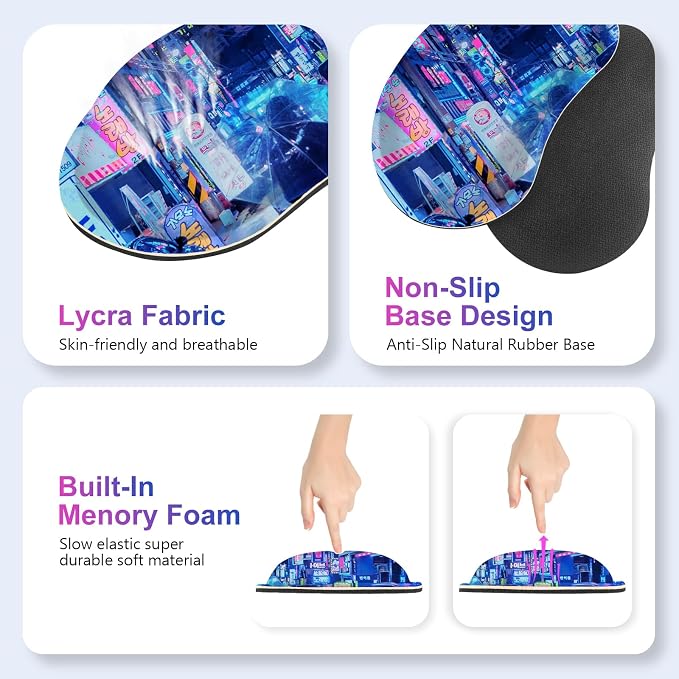 Large Gaming Mouse Pad Set, 4 in 1 Extended Keyboard Desk Mat with Wrist Rest, Computer Game Mousepad, Non-Slip Desk Pad Protector Easy Typing Pain Relief for Home Office I Anime Neon Street