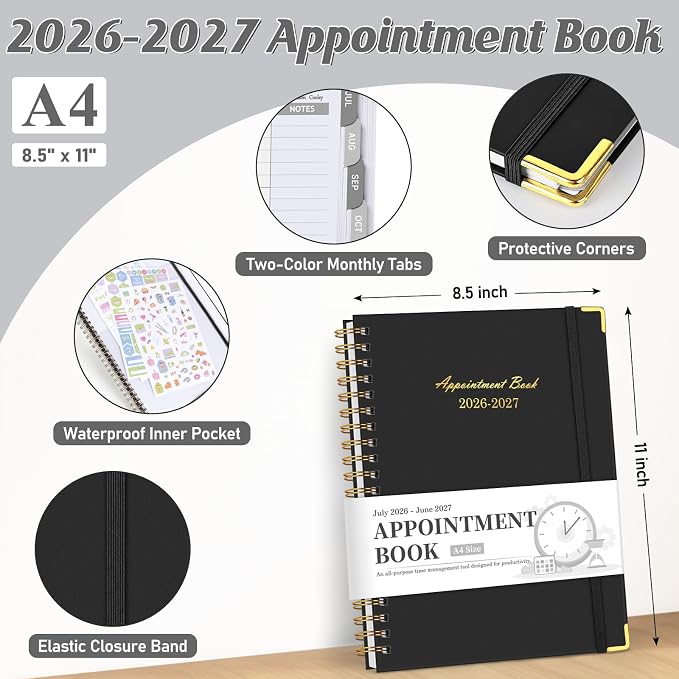 Appointment Book 2026-2027, 30-Minute Interval Hourly Planner, 8.5"×11"