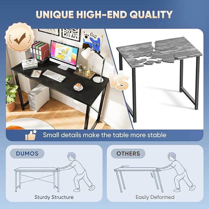DUMOS 40 Inch Office Small Computer Desk Modern Simple Style Writing Study Work Table for Home Bedroom - Wood Black | Modern Study Writing Work Table, Craft PC Desk Simple Workstation with Reinforcement Structure, Black