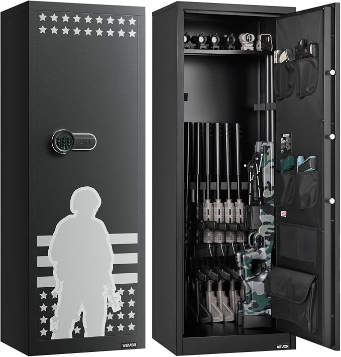 VEVOR 10-12 Gun Safe, Long Gun Cabinet for Rifles and Pistols, Quick Access Rifle Safe with 4 Pistol Pockets and 3 Adjustable Racks, Large Digital Cabinet with Key and Password Lock(Assembly Required)