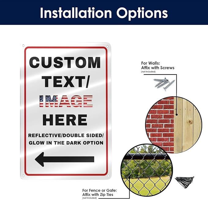 Custom Sign Left or Right Arrow, Glow in the Dark/Reflective Option, 14''x10'' Personalized Large Metal Address Plaque, Customize for Business Logo, Office, Home, Yard, Outdoor