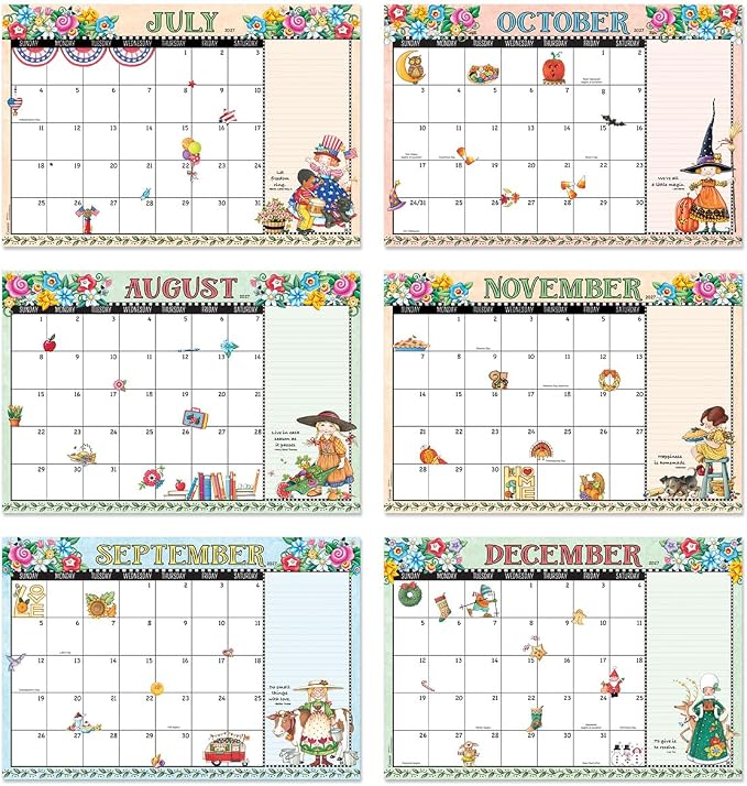 Current 2027-2028 Desk Calendar Pad | Mary Englebreit, 11” x 16.25”, Large, 2024-Month, 12 page Designs, Self-Stick Magnet Strips