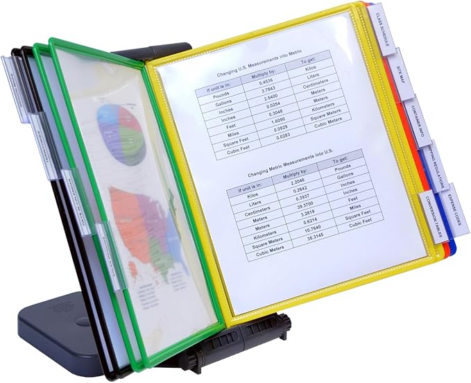 Ultimate Office AdjustaView Expandable Desk Reference Display Organizer 10C | 5 Adjustable Viewing Angles, Dual Weighted Base, 10 Letter Size EZ-Load Color Pockets, ADD-ON to Expand Capacity at Anytime