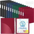 Henoyso 1/2 Inch 3 Ring Colored Binders Soft Flexible, 8.5'' x 11'' Plastic Floppy Binders Bendable with 2 Pockets, Colorful Binder Bulk for School Office Business ，12 Pack (Assorted Classic Color)