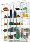 Adjustable Acrylic Rock Display Case Shadow Box with Shelves | Clear Storage Organizer for Mini Pop Figure, Collectibles, Mineral Crystal, Stones, Wall Mountable, with Mirrored & Lid
