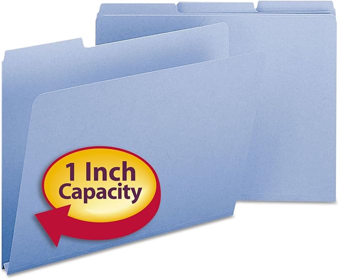 Smead Pressboard File Folder, 1/3-Cut Tab, 1" Expansion, Letter Size, Blue, 25 per Box (21530)