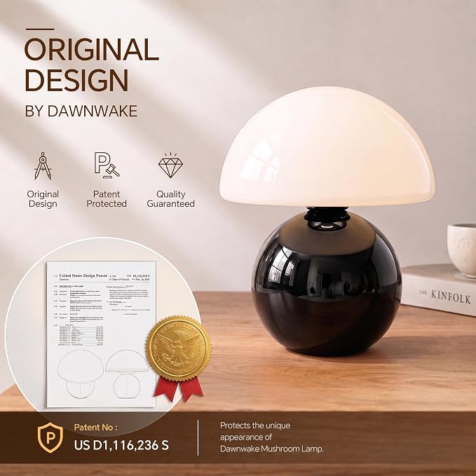 Mushroom Lamp Table Lamp for Bedroom-Small Desk Table Lamps,Black | 8.7" Mid Century Modern Table Lamps for Living Room Bedroom Decor,Cute Ceramic Lamps for Mushroom Home Room Decor,Glass Shade
