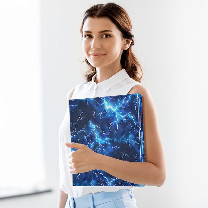 Custom 3 Ring Binder Blue Electric Lightning 1.5" Round Ring Binders Personalized Name View Binder with 200 Sheet for Kids School Supplies Women Men Office, 1 Pack