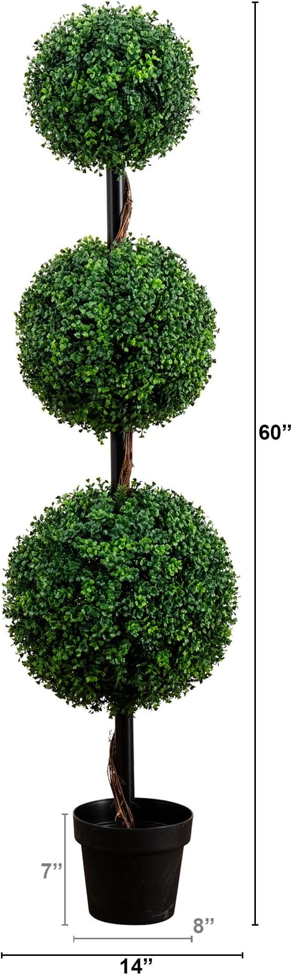 Nearly Natural 5 ft Artificial Triple Ball Boxwood Topiary Tree Floor Plant | Vibrant Weather-Resistant Foliage, Housed in a Nursery Planter, Ideal for Indoor or Covered Outdoor Front Porch Entryways