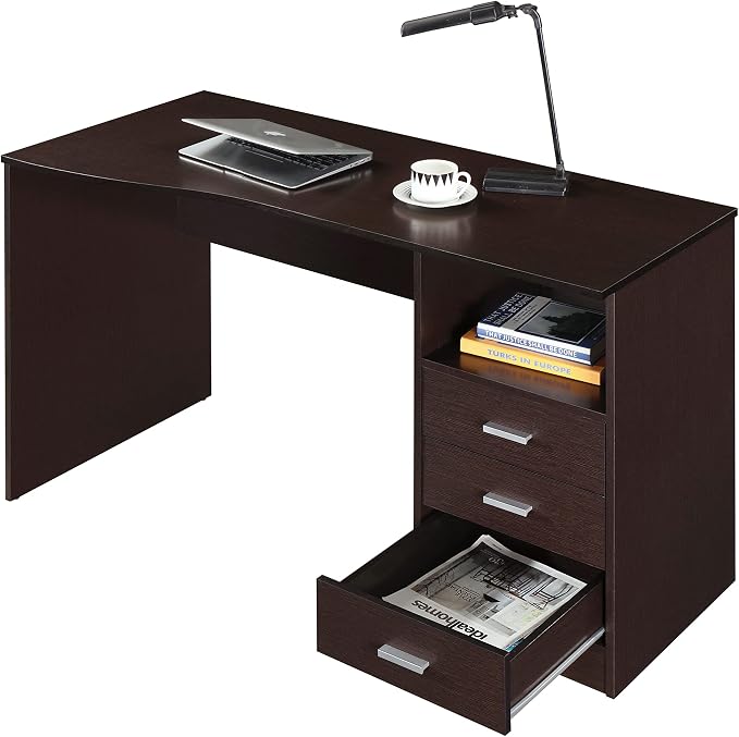 Techni Mobili 51 Inch Classic Computer Desk w/Drawers & Storage, Wenge | 51 Inch classic desk with 3 drawers, spacious storage, sturdy frame, and functional home office workstation for modern setups