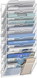 10-Tier Wall File Organizer and Hanging File Organizer, White | Wall Organizer and Wall Mounted File Holder with 14 Pockets and Label Panels for Files, Mail, Folders, Magazines and Paper