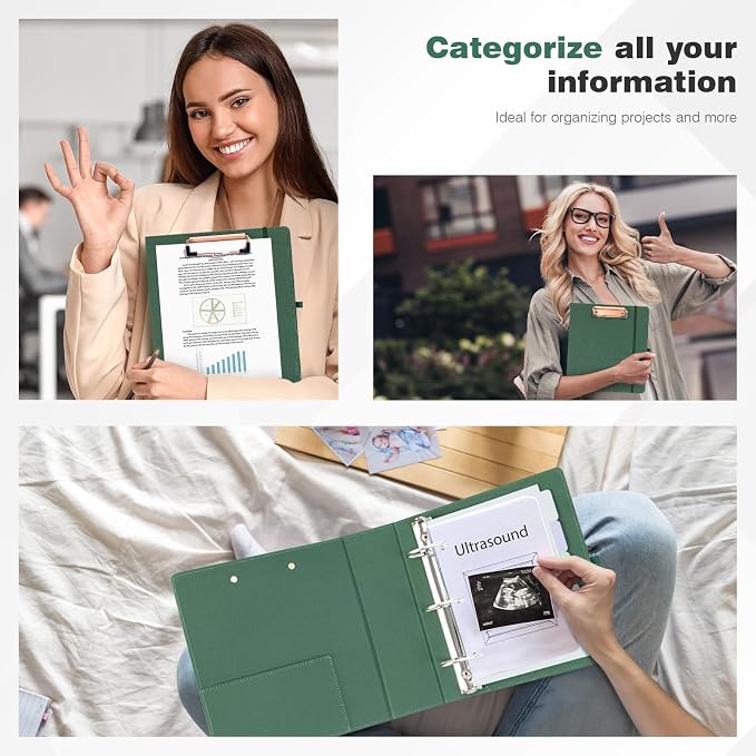 Ospelelf Mini 3 Ring Green Binder 2 inch, 5.5 x 8.5 Small Clipboard Binders Dividers with Tabs, Linen Binder Organizer for Office, School